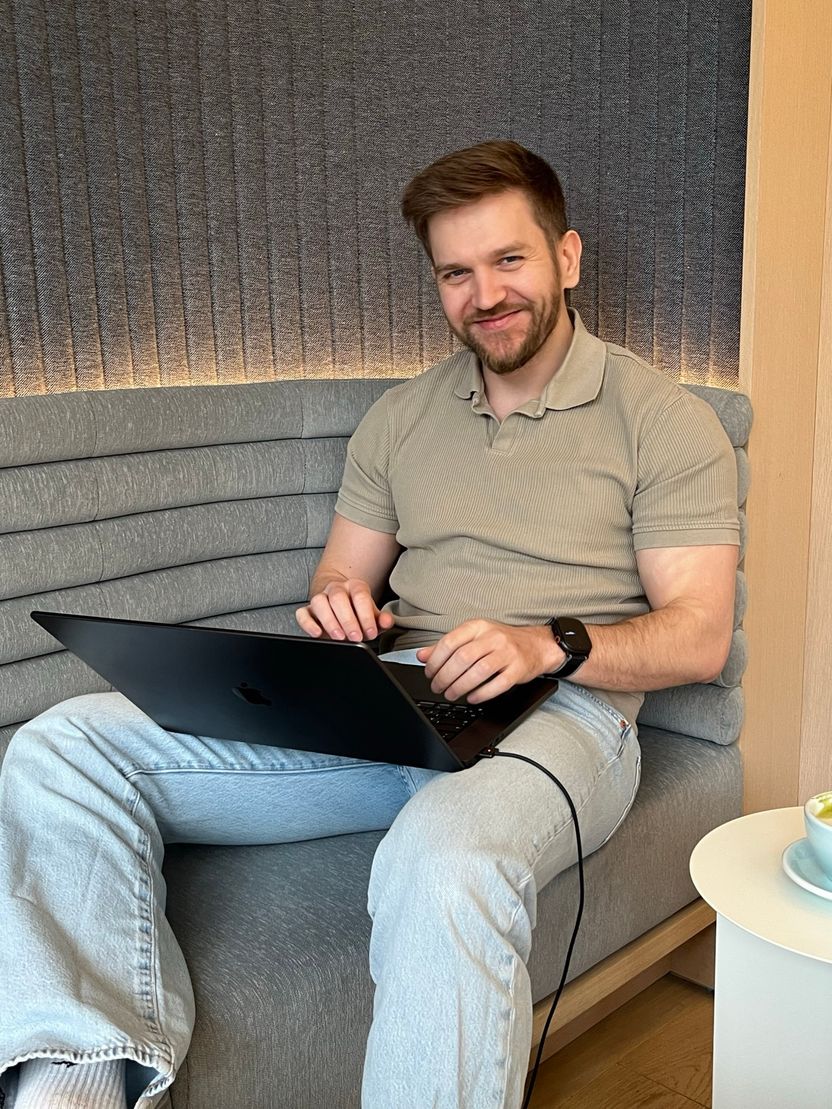 Jurij at work on the couch